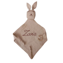 Przytulanka muślinowa pieluszka królik imię  personalizacja