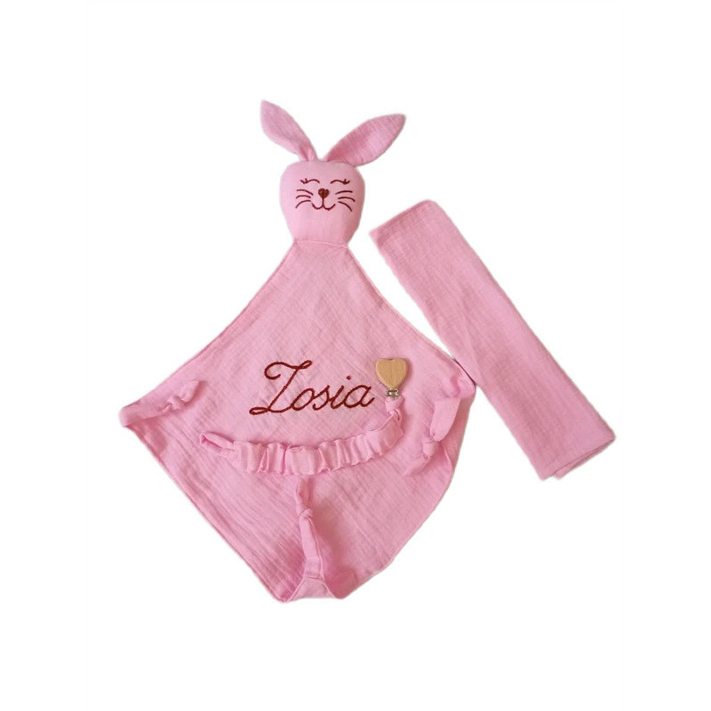 Przytulanka muślinowa uspokajacz zestaw baby 3w1