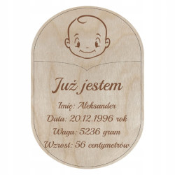 Drewniana metryczka pamiątka narodzin Personalizowana BOBAS