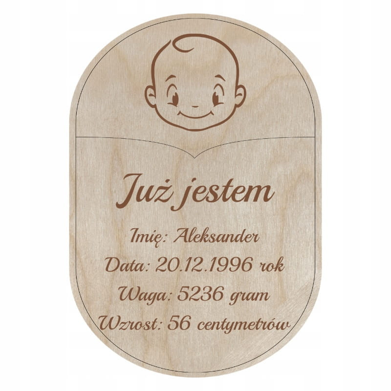Drewniana metryczka pamiątka narodzin Personalizowana BOBAS