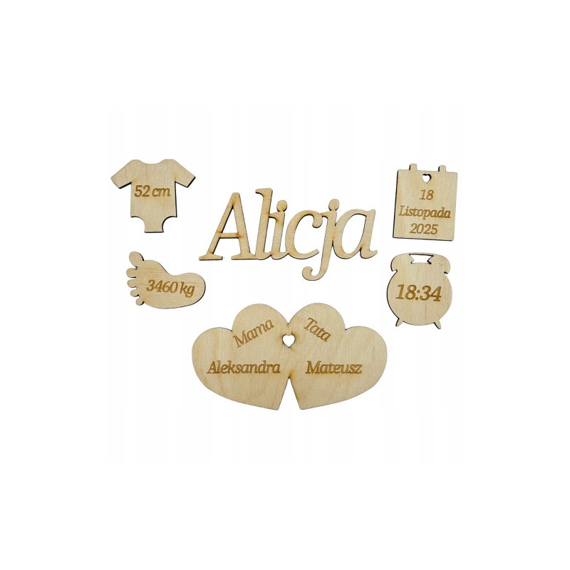 Metryczka dla dziecka personalizowana Elementy - zestaw do metryczki
