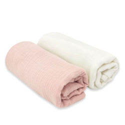Pieluszki 75x75 cm MUŚLIN bawełna 100% śmietanka/pudrowy róż 2-pak
